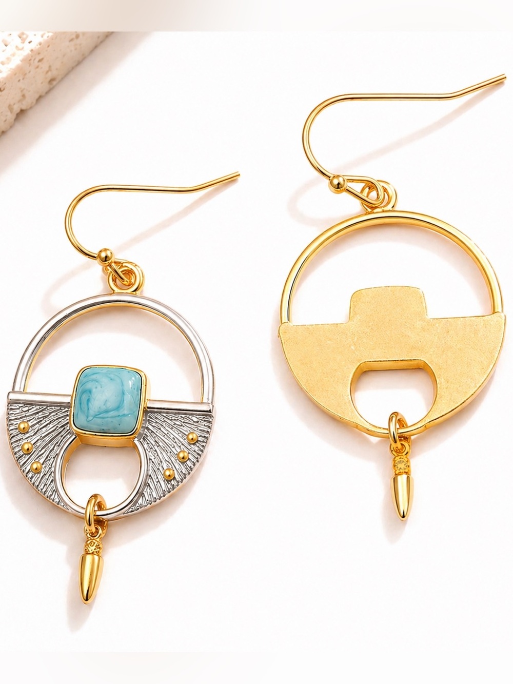 Theodosia~ Tribal Medley Turquoise Square Hoop Shield Dagger Bullet Arrow Dangle - Picture 6 of 6